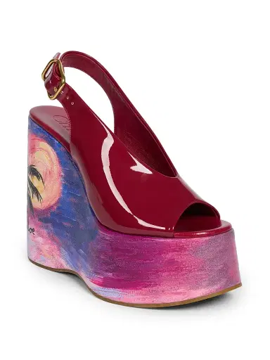Chloé Women's Maxime 100MM Patent Leather Platform Wedge Sandals - Raspberry Sorbet | Thumbnail 2
