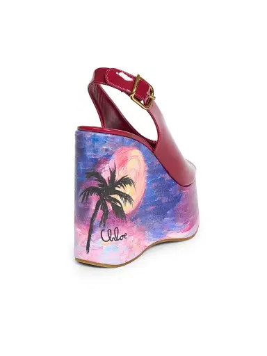 Chloé Women's Maxime 100MM Patent Leather Platform Wedge Sandals - Raspberry Sorbet | Thumbnail 3