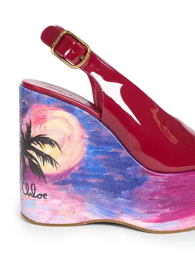 Chloé Women's Maxime 100MM Patent Leather Platform Wedge Sandals - Raspberry Sorbet | Thumbnail 5