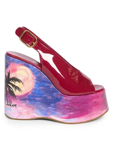 Chloé Women's Maxime 100MM Patent Leather Platform Wedge Sandals - Raspberry Sorbet | Thumbnail 1