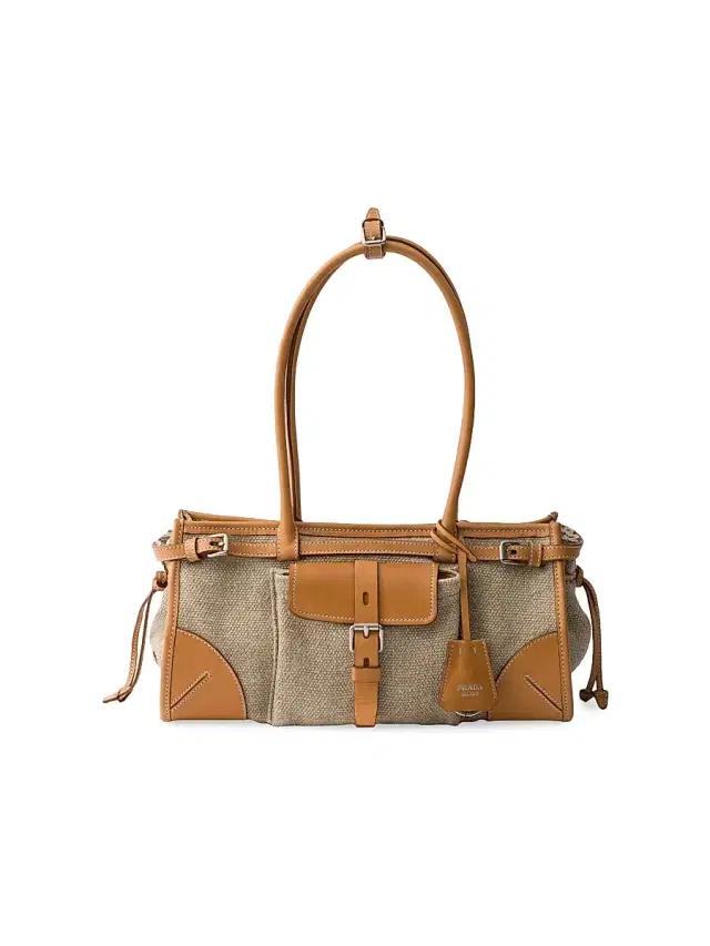 Women's Bonnie Linen and Leather East West Bag - Beige Khaki