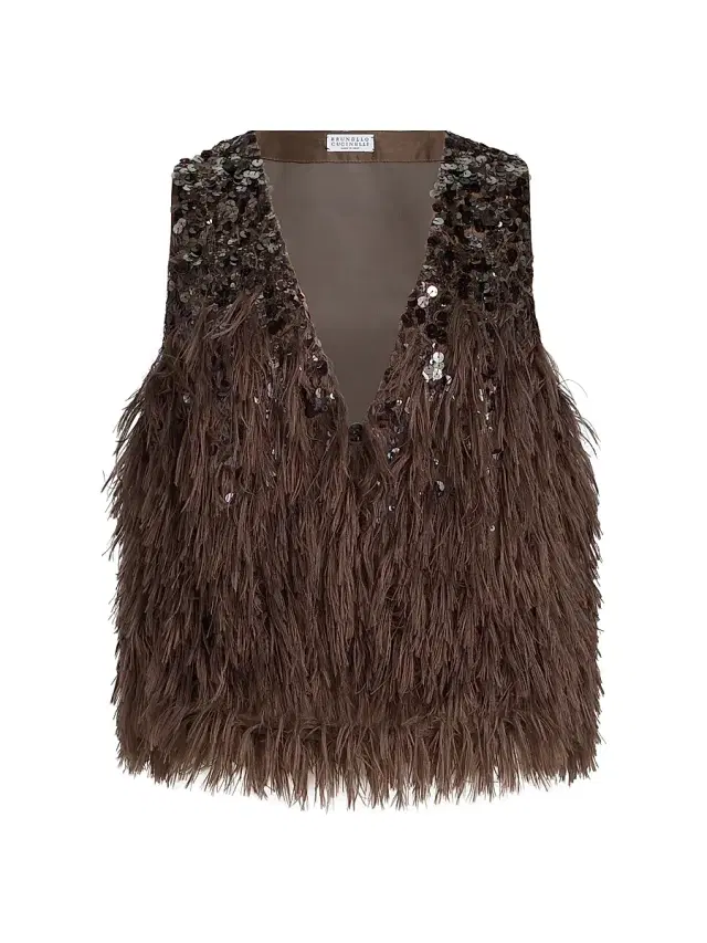 Women's Dazzling Dégradé Vest in Cotton and Silk Fil Coupé - Bark