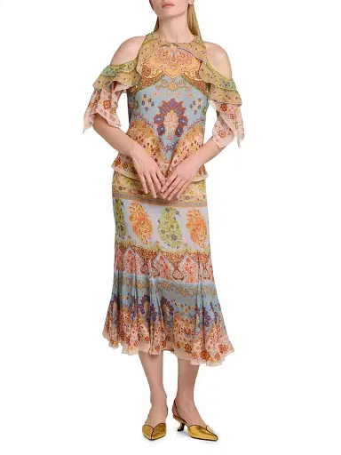 Etro Women's Floral Ruffle Cold-Shoulder Blouse - Printed Azure Base | Thumbnail 2