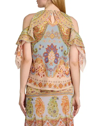Etro Women's Floral Ruffle Cold-Shoulder Blouse - Printed Azure Base | Thumbnail 5