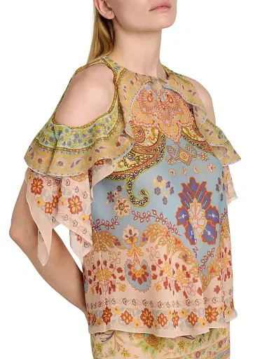 Etro Women's Floral Ruffle Cold-Shoulder Blouse - Printed Azure Base | Thumbnail 6