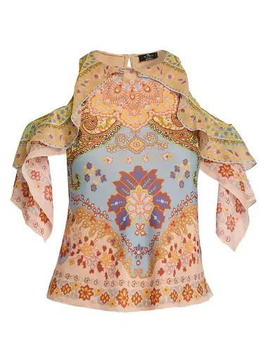 Etro Women's Floral Ruffle Cold-Shoulder Blouse - Printed Azure Base | Thumbnail 1