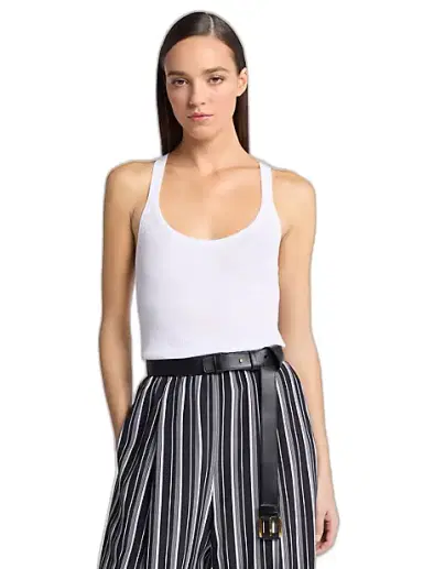 Michael Kors Collection Ribbed Superfine Linen and Cotton Tank Top | Thumbnail 1 Michael Kors Collection Ribbed Superfine Linen and Cotton Tank Top | Thumbnail 1