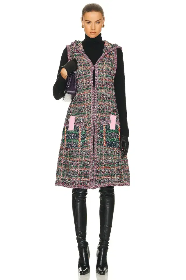 chanel Chanel Tweed Hooded Knit Cardigan