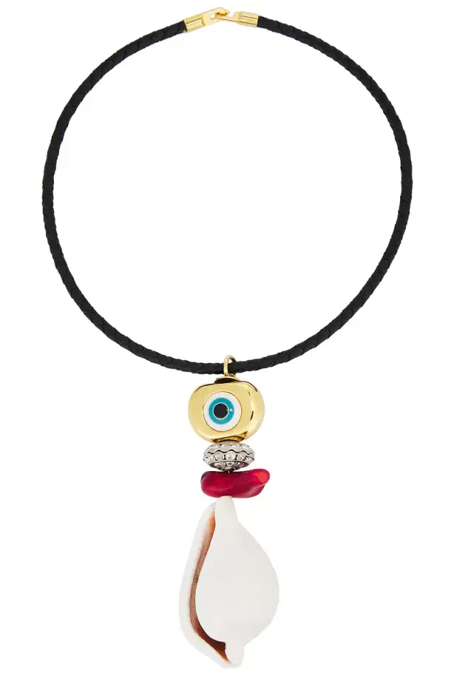 Timeless Pearly Evil Eye Conch Necklace