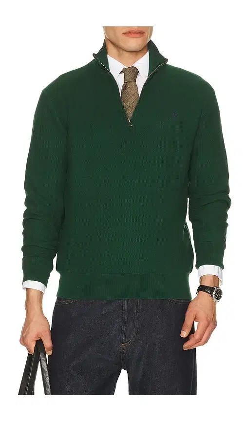 Polo Ralph Lauren Mesh-Knit Cotton Quarter-Zip Sweater