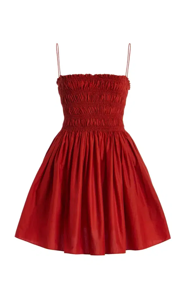 Shirred-Bodice Cotton Mini Dress
