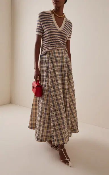 BERNADETTE Kennedy Cotton-Blend Checked Midi Skirt | Thumbnail 2
