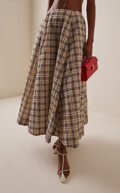 BERNADETTE Kennedy Cotton-Blend Checked Midi Skirt | Thumbnail 3