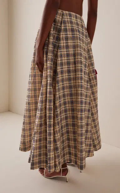 BERNADETTE Kennedy Cotton-Blend Checked Midi Skirt | Thumbnail 4