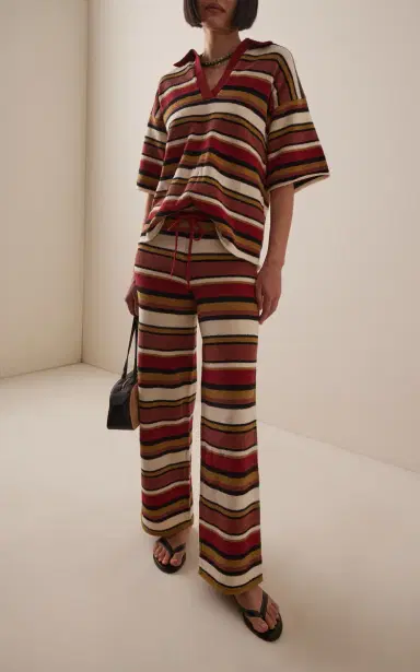 Zulu & Zephyr Striped Cotton-Linen Knit Pants | Thumbnail 2 Zulu & Zephyr Striped Cotton-Linen Knit Pants | Thumbnail 2
