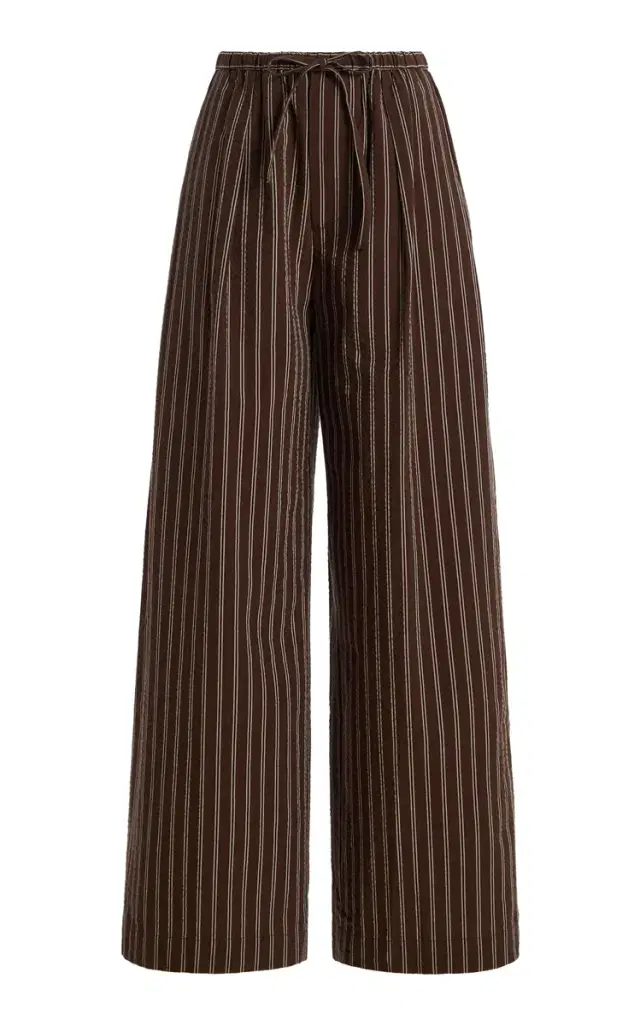 Cotton Seersucker Wide-Leg Pants