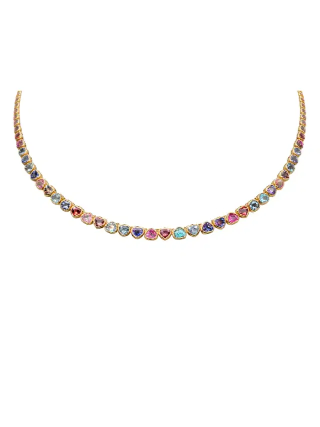 Wish Fine Jewelry 23.81ct Multi Sapphire 14K Gold Heart Necklace