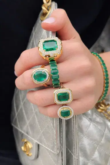 Wish Fine Jewelry 4.33ct Diamond Emerald 14K Gold Halo Cocktail Ring | Thumbnail 3 Wish Fine Jewelry 4.33ct Diamond Emerald 14K Gold Halo Cocktail Ring | Thumbnail 3