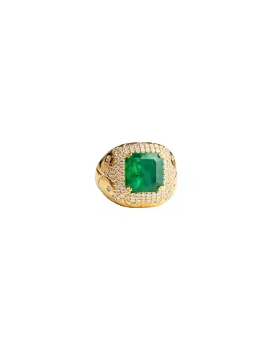 Wish Fine Jewelry 4.33ct Diamond Emerald 14K Gold Halo Cocktail Ring | Thumbnail 1 Wish Fine Jewelry 4.33ct Diamond Emerald 14K Gold Halo Cocktail Ring | Thumbnail 1