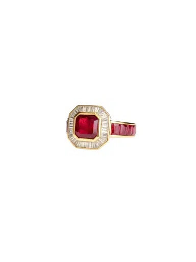 Wish Fine Jewelry 6.66ct Diamond Ruby 14K Gold Bezel Ring | Thumbnail 2