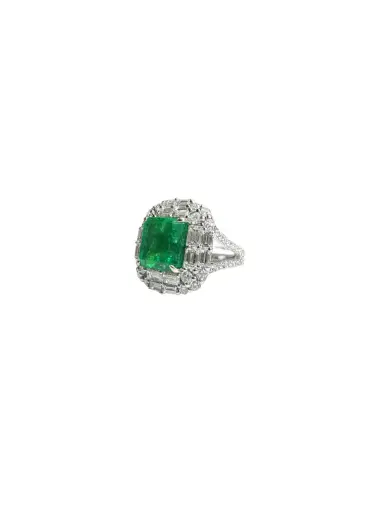 Wish Fine Jewelry 6.82ct Diamond Emerald 18K Gold Halo Cocktail Ring | Thumbnail 2 Wish Fine Jewelry 6.82ct Diamond Emerald 18K Gold Halo Cocktail Ring | Thumbnail 2