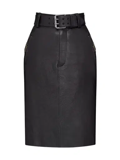 Saint Laurent Grained Leather Belted Pencil Skirt | Thumbnail 1