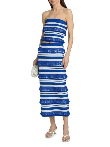 Simkhai Women's Cairo Striped Fringe Knit Tube Top - Royal Blue Stripe - Size Large | Thumbnail 2