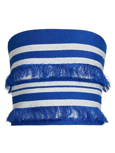 Simkhai Women's Cairo Striped Fringe Knit Tube Top - Royal Blue Stripe - Size Large | Thumbnail 1