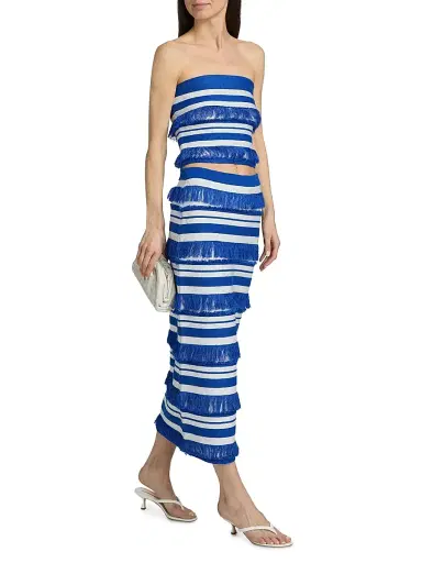 Simkhai Women's Lula Striped Knit Fringe Midi-Skirt - Royal Blue Stripe - Size XS | Thumbnail 2