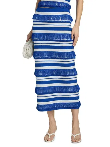 Simkhai Women's Lula Striped Knit Fringe Midi-Skirt - Royal Blue Stripe - Size XS | Thumbnail 3
