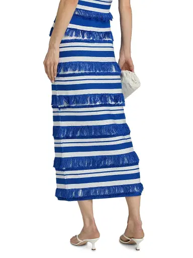 Simkhai Women's Lula Striped Knit Fringe Midi-Skirt - Royal Blue Stripe - Size XS | Thumbnail 5