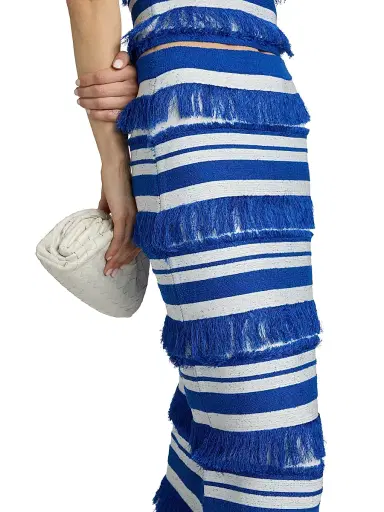 Simkhai Women's Lula Striped Knit Fringe Midi-Skirt - Royal Blue Stripe - Size XS | Thumbnail 6