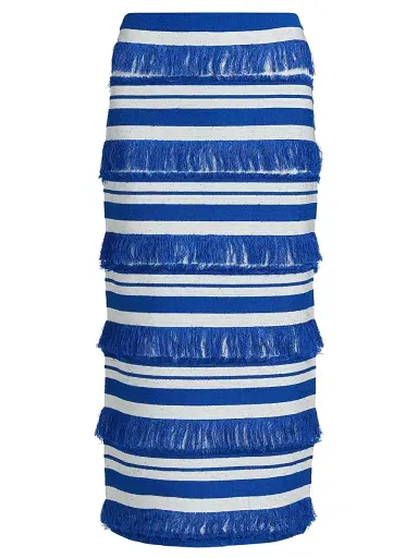 Simkhai Women's Lula Striped Knit Fringe Midi-Skirt - Royal Blue Stripe - Size XS | Thumbnail 1