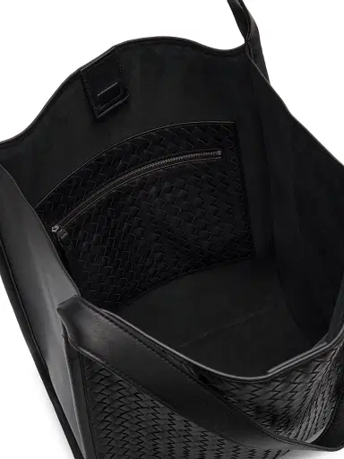 Bottega Veneta Men's Corriere Intrecciato Leather Tote Bag - Black Silver | Thumbnail 4 Bottega Veneta Men's Corriere Intrecciato Leather Tote Bag - Black Silver | Thumbnail 4