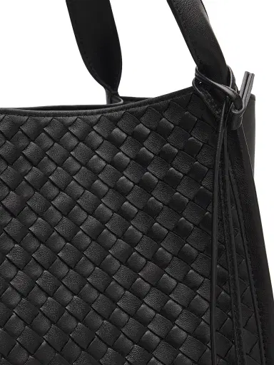 Bottega Veneta Men's Corriere Intrecciato Leather Tote Bag - Black Silver | Thumbnail 6 Bottega Veneta Men's Corriere Intrecciato Leather Tote Bag - Black Silver | Thumbnail 6