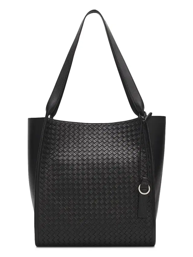 Bottega Veneta Men's Corriere Intrecciato Leather Tote Bag - Black Silver