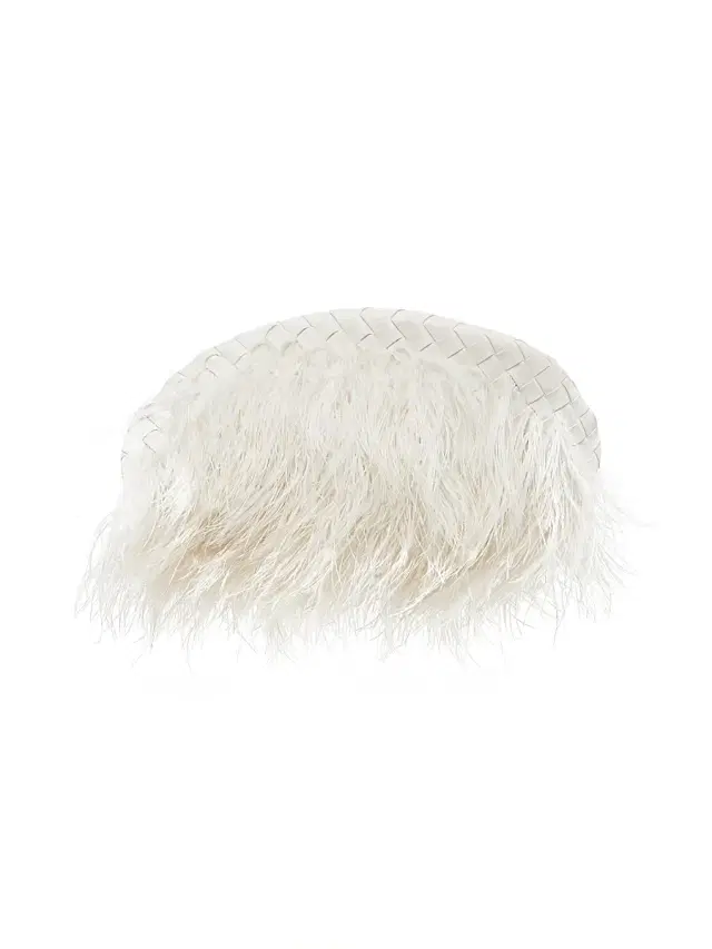 Bottega Veneta Women's Vongola Intrecciato Leather-Feather Clutch - Alabaster Brass