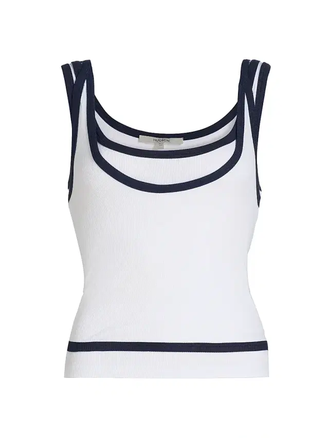 Hudson Jeans Women's Layered Piped Tank - White Navy
