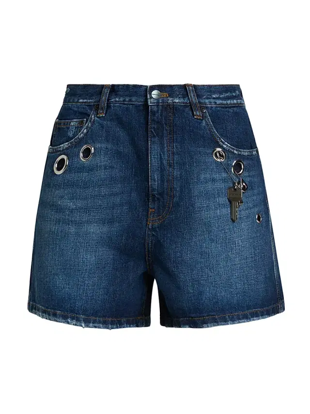 Women's Grommet Denim Shorts - Medium Wash Indigo