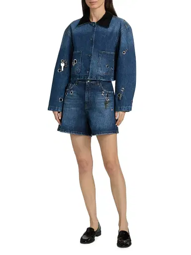 Marc Jacobs Women's Grommet Denim Utility Crop Jacket - Medium Wash Indigo - Size XL | Thumbnail 2 Marc Jacobs Women's Grommet Denim Utility Crop Jacket - Medium Wash Indigo - Size XL | Thumbnail 2