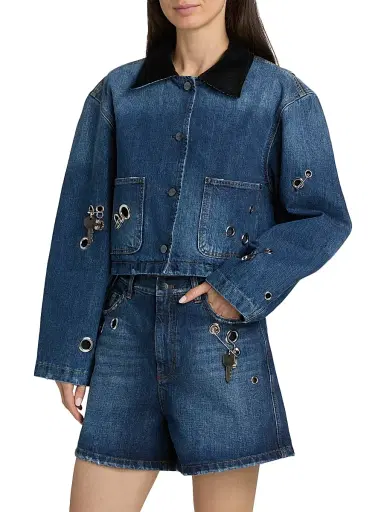 Marc Jacobs Women's Grommet Denim Utility Crop Jacket - Medium Wash Indigo - Size XL | Thumbnail 3 Marc Jacobs Women's Grommet Denim Utility Crop Jacket - Medium Wash Indigo - Size XL | Thumbnail 3