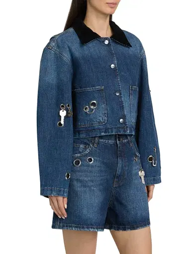 Marc Jacobs Women's Grommet Denim Utility Crop Jacket - Medium Wash Indigo - Size XL | Thumbnail 4 Marc Jacobs Women's Grommet Denim Utility Crop Jacket - Medium Wash Indigo - Size XL | Thumbnail 4