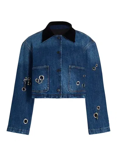 Marc Jacobs Women's Grommet Denim Utility Crop Jacket - Medium Wash Indigo - Size XL | Thumbnail 1 Marc Jacobs Women's Grommet Denim Utility Crop Jacket - Medium Wash Indigo - Size XL | Thumbnail 1