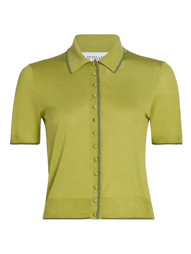 Derek Lam 10 Crosby Women's Dorella Featherweight Silk-Cotton Polo Top - Green Olive