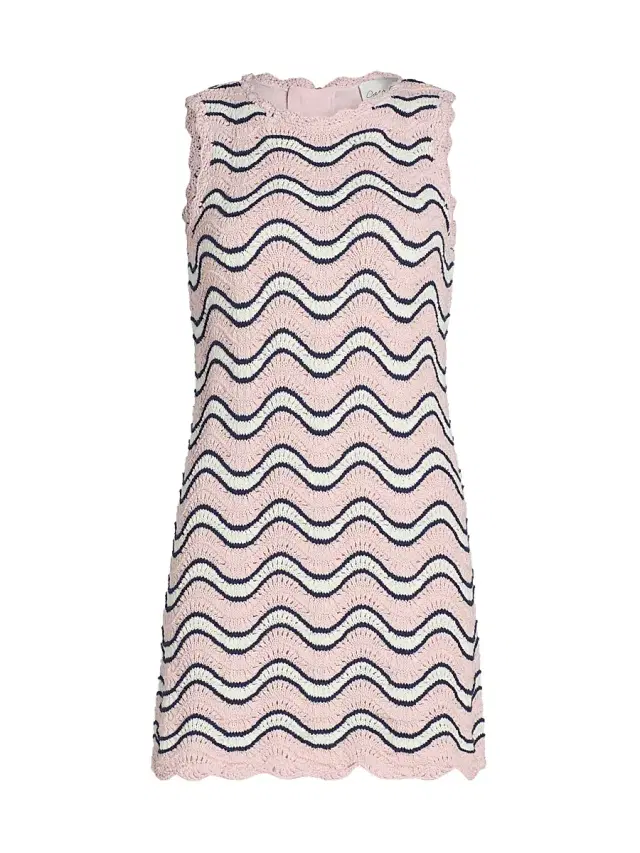 Cara Cara Women's Suzi Wavy Stripe Knit Minidress - Pink Blue Crochet Wavy Stripe