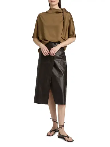 Yves Salomon Women's Satin Scarf Top - Cocoa | Thumbnail 2