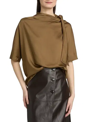 Yves Salomon Women's Satin Scarf Top - Cocoa | Thumbnail 3