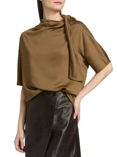 Yves Salomon Women's Satin Scarf Top - Cocoa | Thumbnail 4