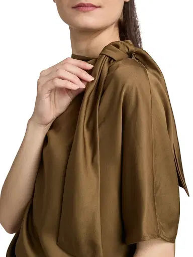 Yves Salomon Women's Satin Scarf Top - Cocoa | Thumbnail 6