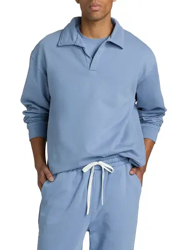 Saks Fifth Avenue Men's Foundation Johnny-Collar Fleece Polo Shirt - Mountain Bluebird - Size XXL | Thumbnail 3 Saks Fifth Avenue Men's Foundation Johnny-Collar Fleece Polo Shirt - Mountain Bluebird - Size XXL | Thumbnail 3
